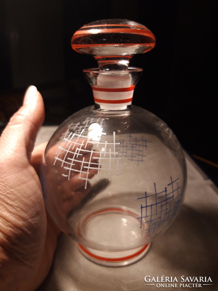 Old liquor bottle, blown, painted glass