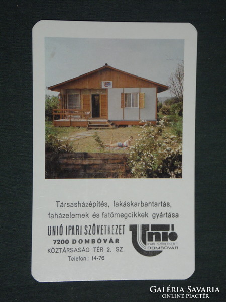 Kártyanaptár, UNIÓ ipari szövetkezet, Dombóvár, elemes faház gyártó, 1980 ,   (2)