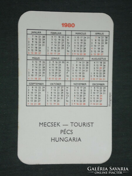 Card calendar, Mecsek tourist, ibafa, pipa museum, 1980, (2)