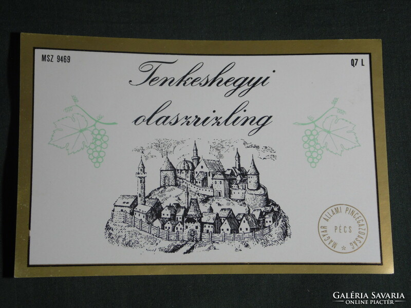 Wine label, Pécs Mecekalja winery, wine farm, Italian Riesling wine from Tenkeshegy