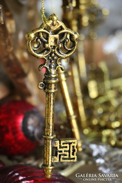 Gold-colored key Christmas tree ornament, decoration
