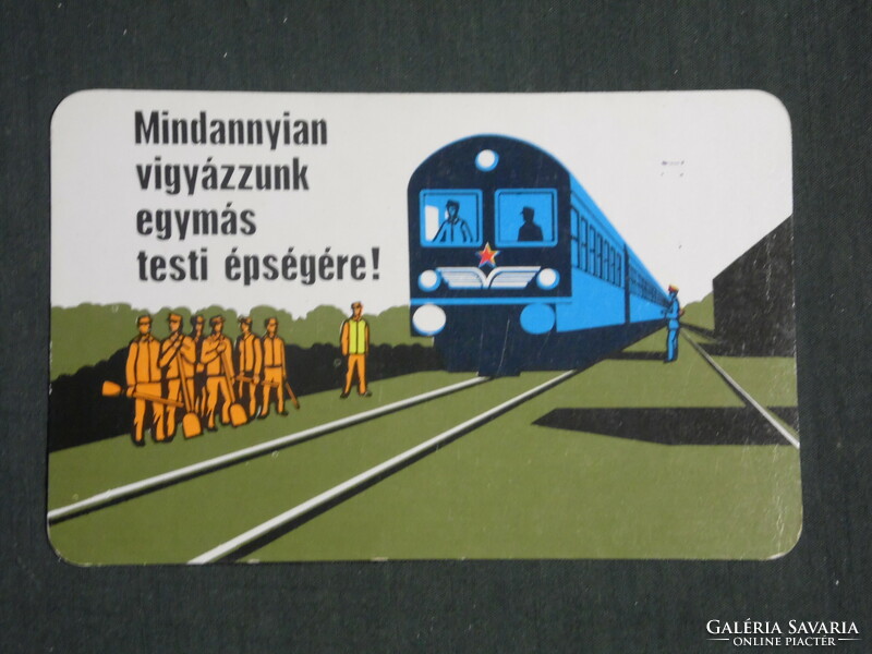 Card calendar, Máv railway, accident prevention, graphic designer, locomotive assembly, 1980, (2)