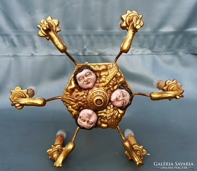 Carved wooden chandelier with 6 arms