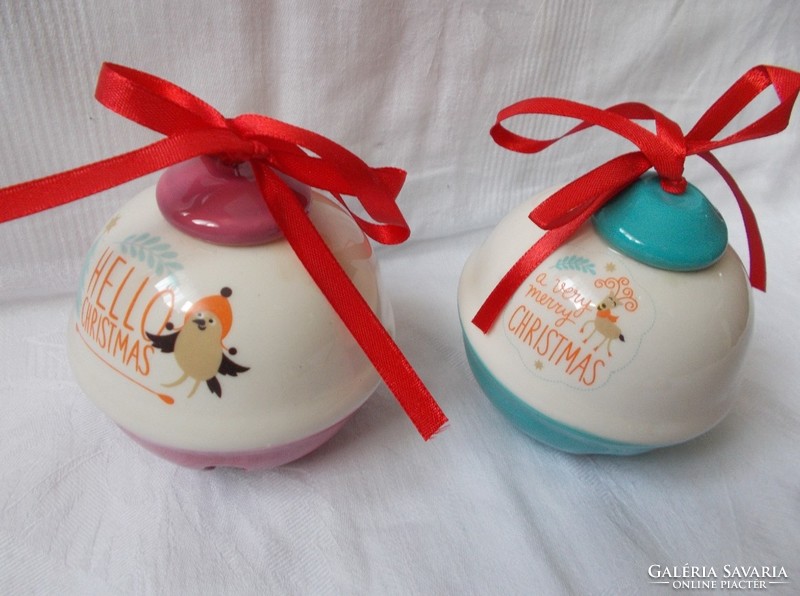 Christmas fairy patterned porcelain bell, Christmas tree decoration 2 pcs