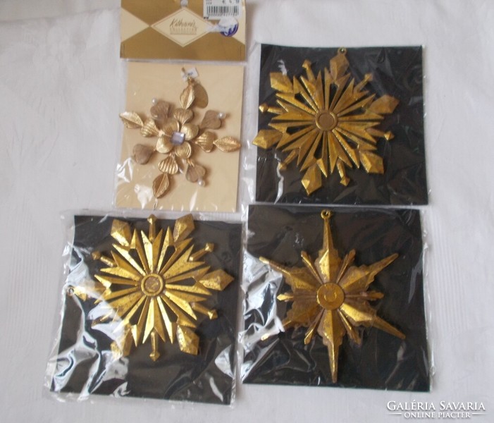 Golden Christmas snowflake-shaped pine decoration, Christmas tree decoration 4 pcs