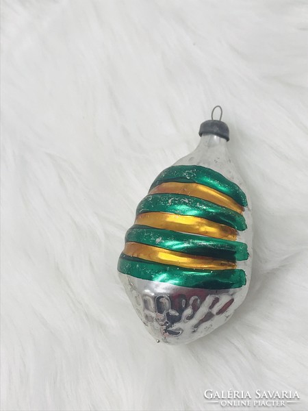 Retro glass Christmas tree decoration, striped lantern
