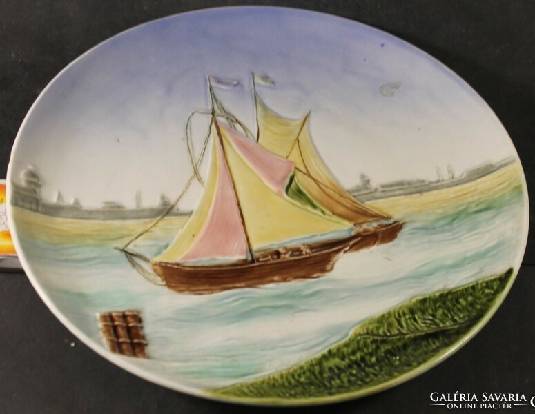 Antique majolica wall plate - wall bowl - sailboats