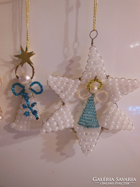 Christmas tree decorations - 4 pcs - beaded - 10 - 9 - 7 cm - exclusive - German - flawless