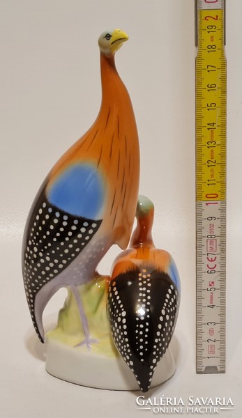 Pair of colored guinea fowl porcelain figurines from Hollóháza (2834)