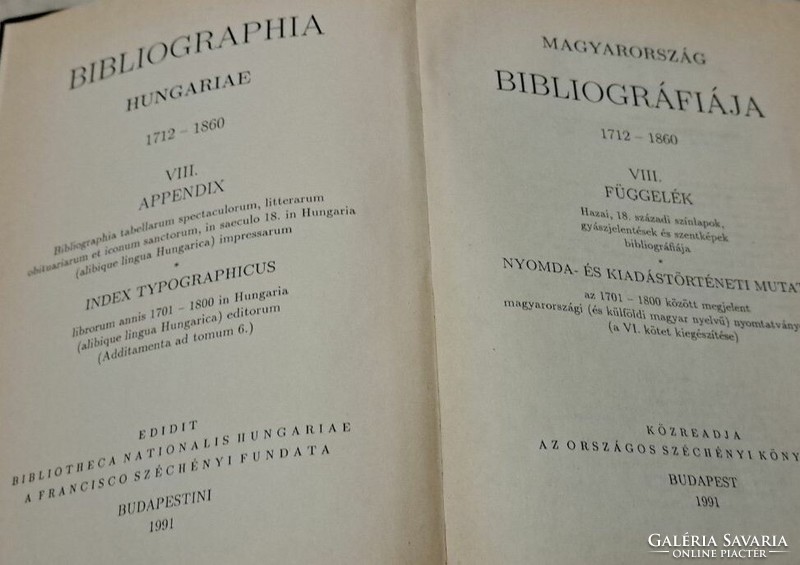 MAGYARORSZÁG BIBLIOGRAFIÁJA 1712-1860 VIII. FÜGGELÉK