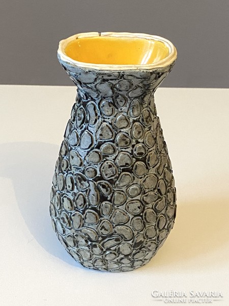 Gray retro ceramic vase with king mark, decorated with shrink glaze, 22 cm