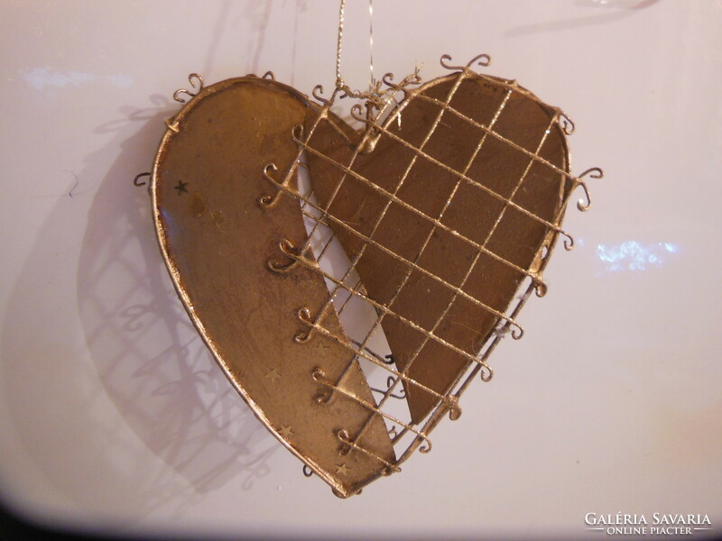 Heart - 3 d - 12 x 2.5 cm - metal - gold-plated - can be hung - German - flawless
