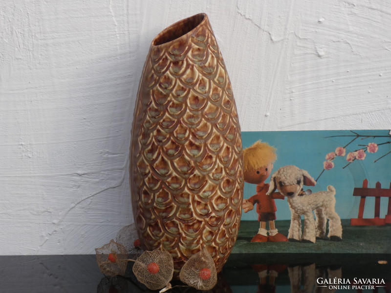 Cone vase Austrian ceramic vase with iridescent glaze 416 marked 1970. Made in Austria