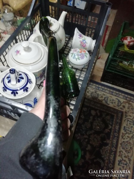 Lapos régi zöld üveg a képeken látható állapotban