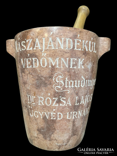 Engraved large marble mortar