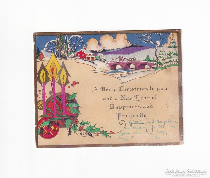 K:155 Karácsonyi  antik üdv.kártya-képeslap (foltos)