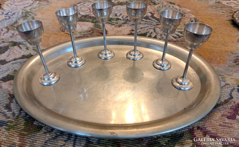 Liqueur set with silver glasses