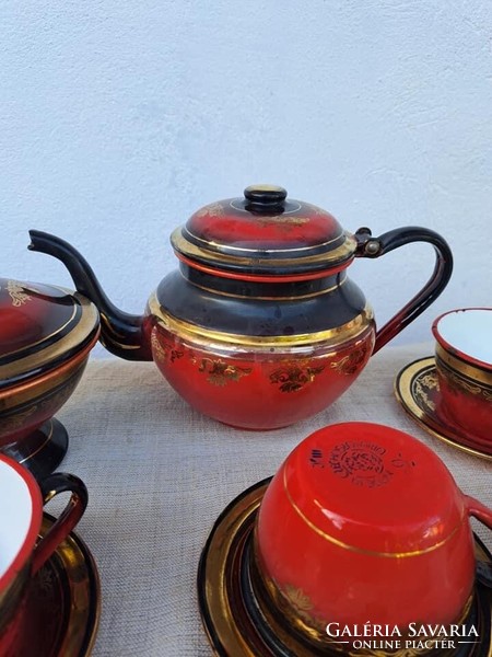 Enamel tea set cup saucer teapot