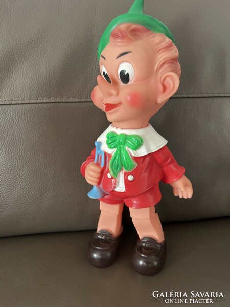 Vintage olasz nagy méretű gumi figura karácsonyfadísz manó, pixie
