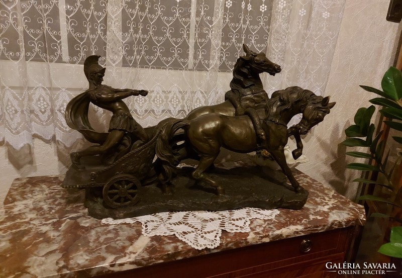 Antik bronz hatalmas lovas szobor! Római harcos!