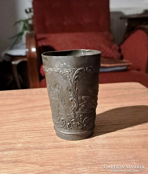 Mury basel marked metal cup with antique scenes