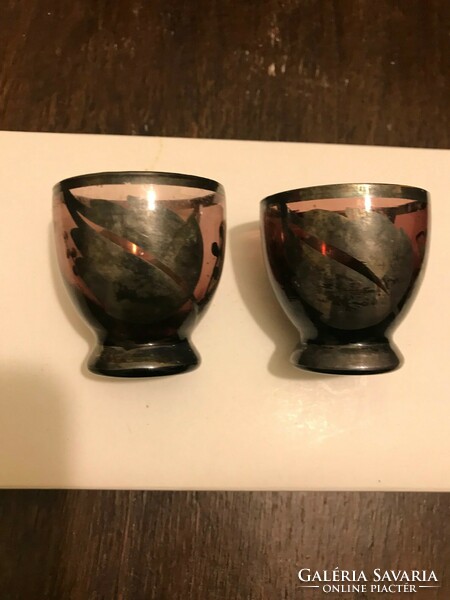 Glass, schnapps / cup glasses. 2 pcs/ set / beautiful, patterned, dark brown. 5 cm high, 4.5 cm in diameter.