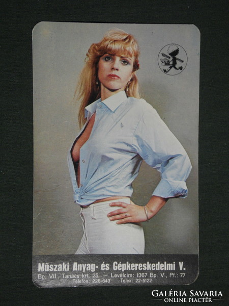Card calendar, core year machine trading company, Budapest, erotic female nude model, 1982, (2)