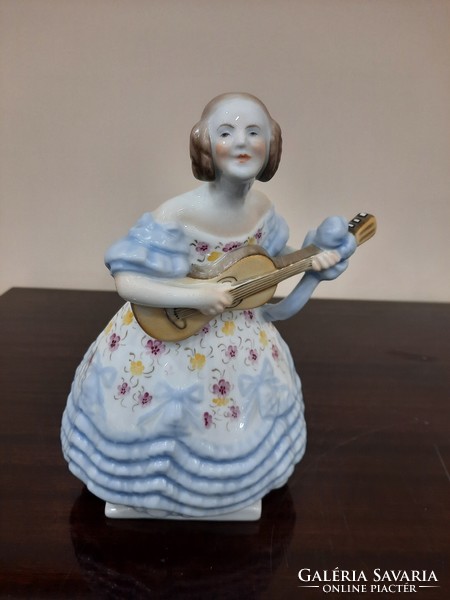Herend Déryné porcelain figure in a blue floral dress