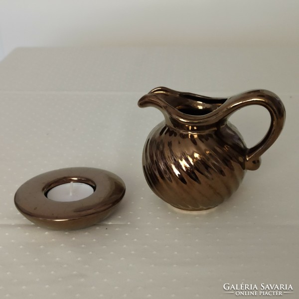 Gold colored ceramic small jug and candle holder