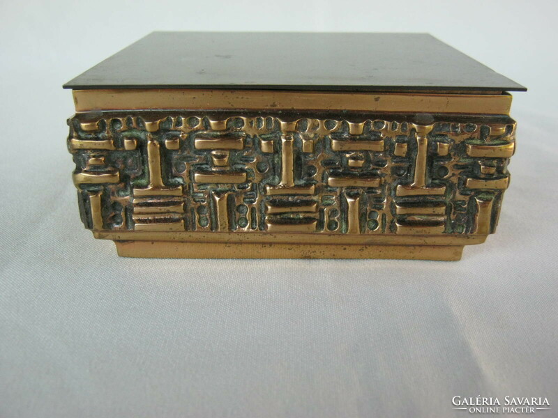 Retro ... Sándor Móga signed juried Hungarian applied art copper or bronze box gift box