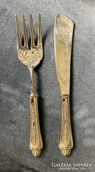 Silver-plated, old fish serving cutlery set