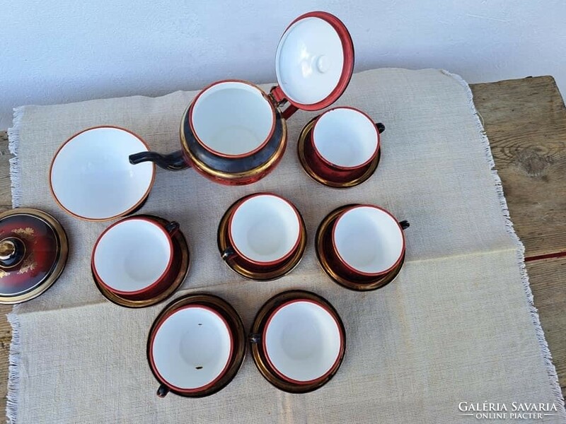Enamel tea set cup saucer teapot
