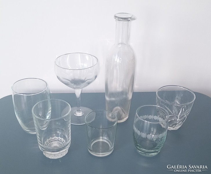 Glassware, beverage package, with old bottle and 6 glasses