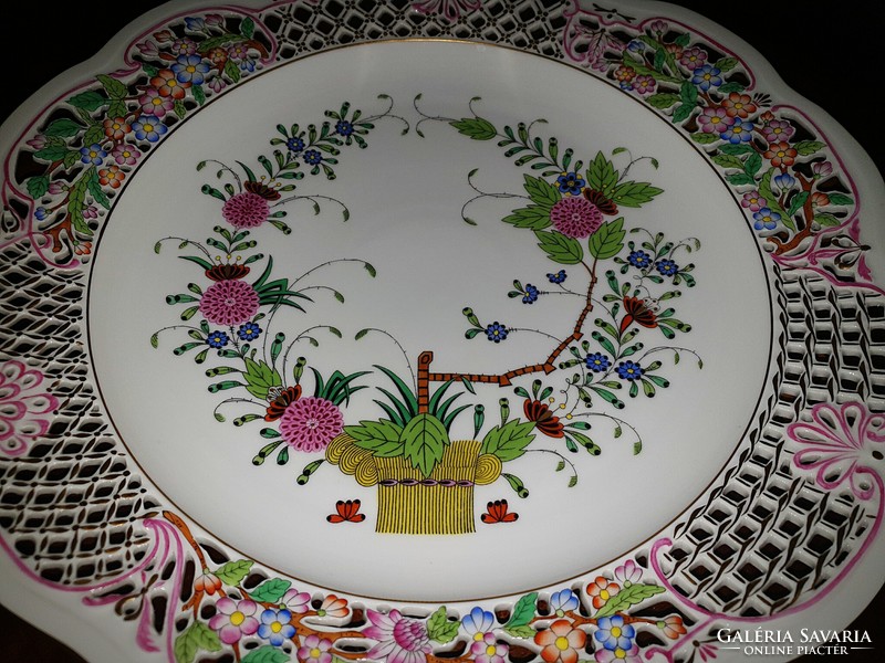 Herend colored openwork wall bowl with Indian basket pattern 34cm