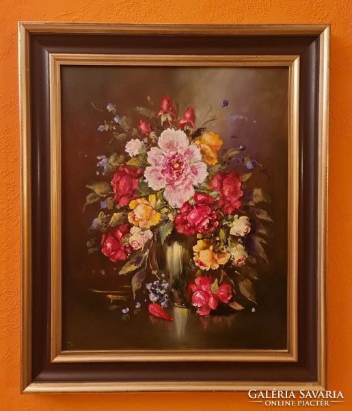 Madarász László - Virágcsendélet vázával 40x50 -es olajfestmény