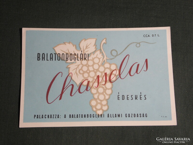 Wine label, Balatonboglár, winery, wine farm, chasselas wine from Balatonboglár