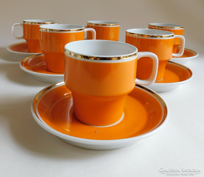 Hollóházi retro narancssárga kávéskészlet - 60-as évek