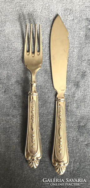 A pair of silver-plated, old fish cutlery