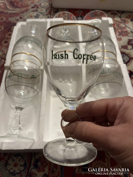 Irish coffee glasses (6 pcs) with warmer, metal stand, in perfect condition