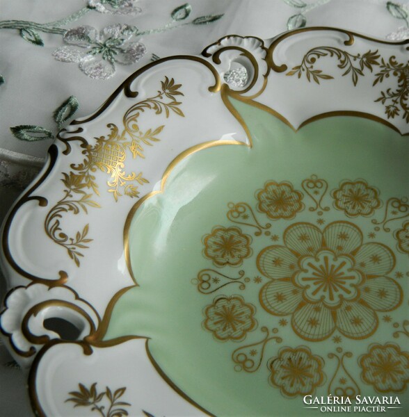 Régi Weimar Ilse porcelán asztalközép, kínáló tál, zöld