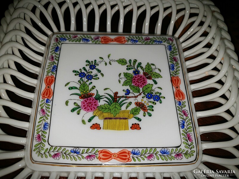 Herend colorful Indian basket pattern woven bowl