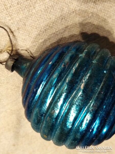 Glass, ribbed Christmas ball - from the 60s