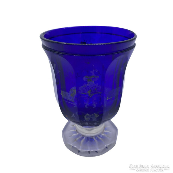 Biedermeier footed blue glass m00473