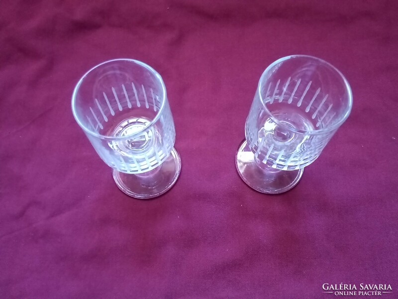Retro régi üveg talpas pohár -likőrös likőr rövid italos alkohol/feles- pohár készlet -  2 db