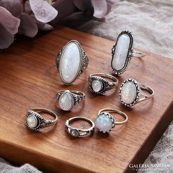 Vintage simulated opal stackable ring 8pcs/set ((6)