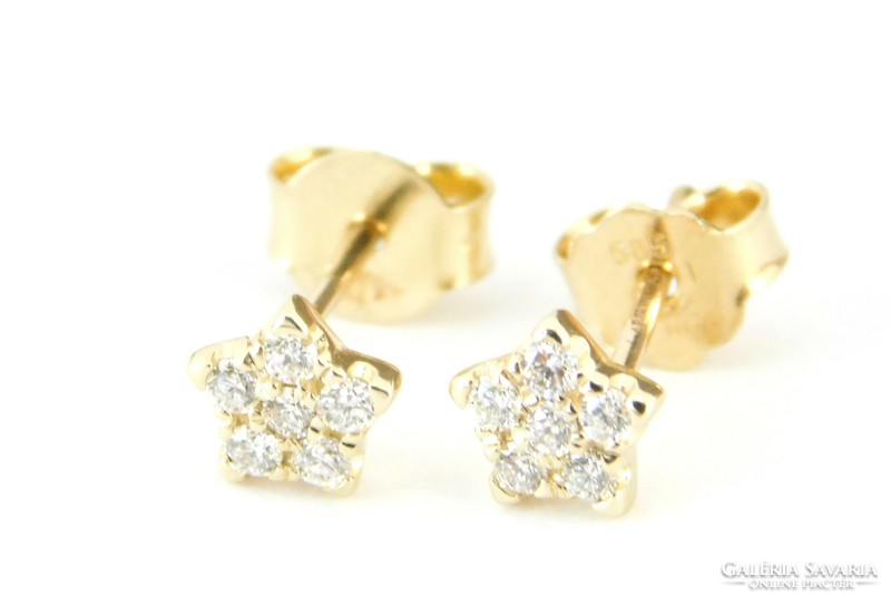Brill 14k gold star flower earrings with diamonds 0.17Ct