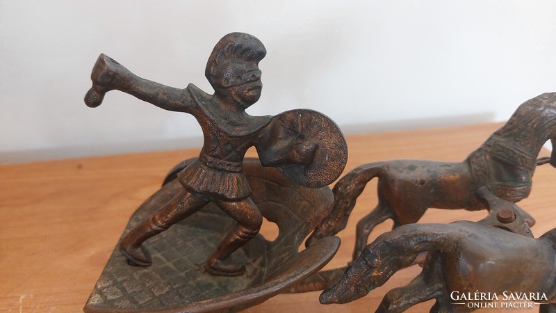 (K) bronze or copper chariot with Greek warrior