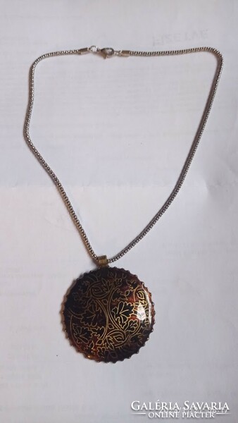 Fire enamel necklace, fashionable women's jewelry with a bronze metal fire enamel pendant