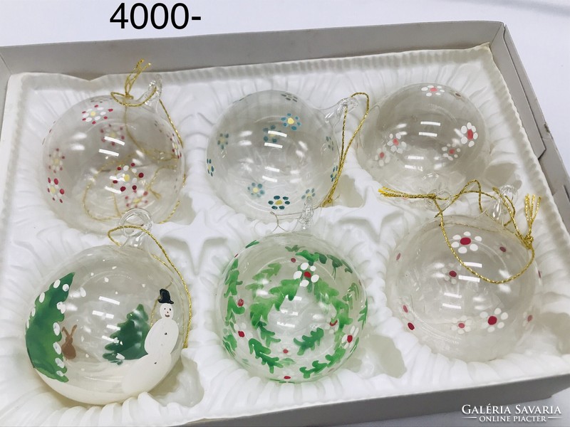Retro  üveg karácsonyfadísz,átlátszó festett üveg gömbök