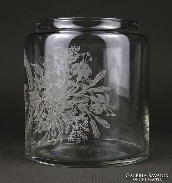 1P480 Antik stencilezett fújt üveg tégely pipere üveg 11 x 10 cm